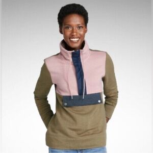 LL BEAN Signature Organic Sweatshirt Anorak Color Block Pink Brwn Women’s XS